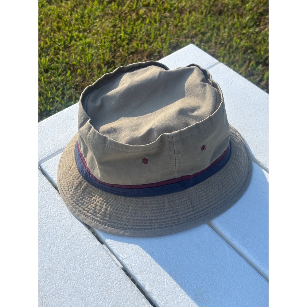 Dorfman Pacific Khaki Tan Bucket Hat Men Size M Cotton Blend Striped Sun Hat